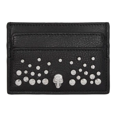 Alexander Mcqueen Skull & Studs Leather Card Case In Black