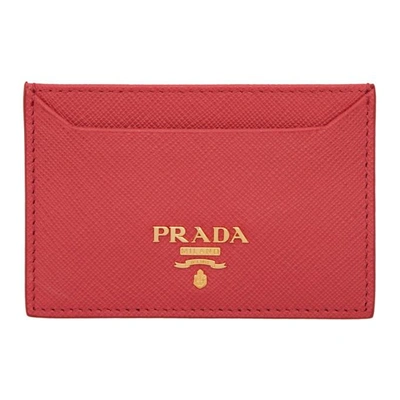 Prada Leather Card Holder - 红色 In Red