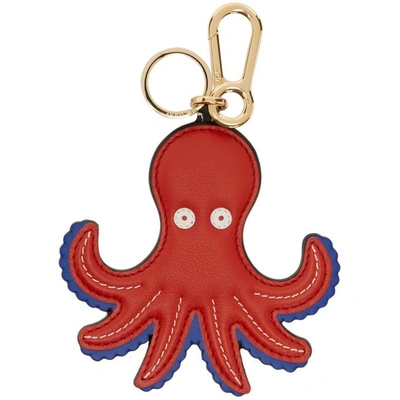 Loewe Red Octopus Leather Keychain In Red Blue