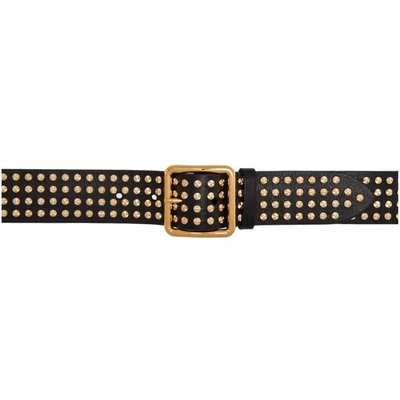 Alexander Mcqueen Gold Stud Leather Belt In Black