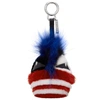 FENDI Black & Red Striped Fur 'Bag Bugs' Keychain,7AR604 SIY