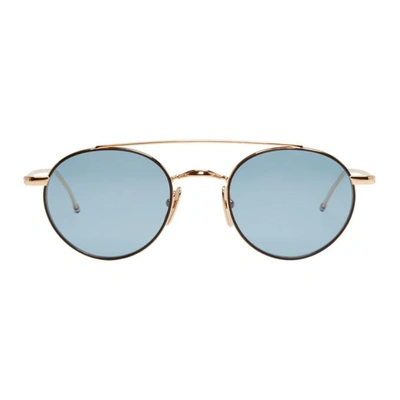 Thom Browne Gold And Blue Tb-101 Round Sunglasses In Gold/blue