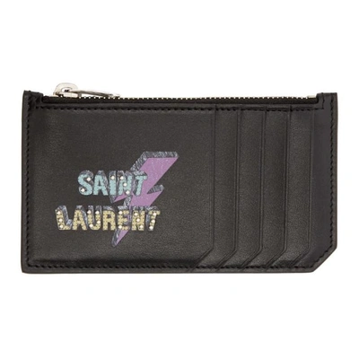 Saint Laurent Black Leather Cards Holder With Studs Eclair