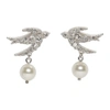 MIU MIU Silver Pearl & Crystal Swallow Earrings,5JO113 2EJD