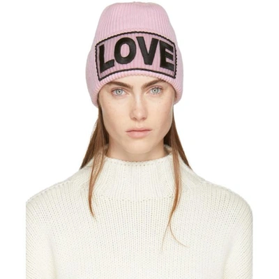 Versace Love Knitted Wool Beanie Hat In Pink