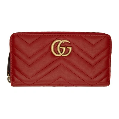 Gucci Red Gg Marmont Zip Around Wallet