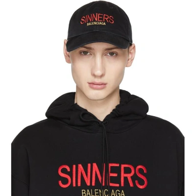 Balenciaga Sinners Embroidered Cotton Gabardine Hat In Black