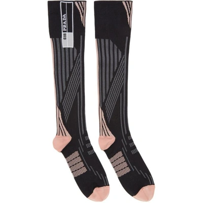 Prada Striped-geometric Jacquard Socks In Steel Grey