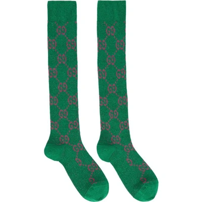 Gucci Green And Pink Logo Lurex Cotton Blend Socks - 绿色 In Green