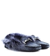 TOD'S GOMMINO FUR-LINED DENIM LOAFERS,P00305120