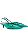 Balenciaga Satin Bow Knife Slingback Mules 40 In Green