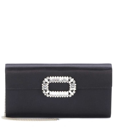 Roger Vivier Silk Satin Crystal Envelope Clutch In Black