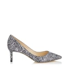 Jimmy Choo Romy 60 Gunmetal Mix Fabric Pointy Toe Pumps With Star Coarse Glitter