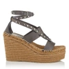 JIMMY CHOO DANICA 110 Grey Vachetta Leather Wedge Sandals with Silver Studs,DANICA110VWS S