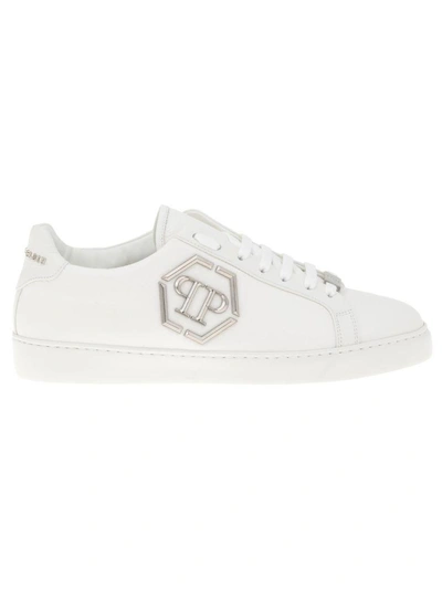 Philipp Plein Over The Top Grained Leather Sneakers In White