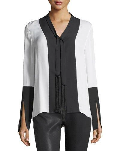 Elie Tahari Mavrick Two-tone Silk Blouse In White/black