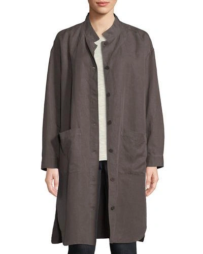 Eileen Fisher Knee-length Stand-collar Jacket In Rye