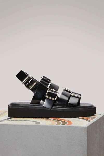 Jil Sander 20mm Buckled Leather Sandals In Black