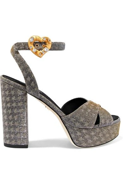 Dolce & Gabbana Keira Houndstooth Metallic Twill Platform Sandals In Oro/argento/nero