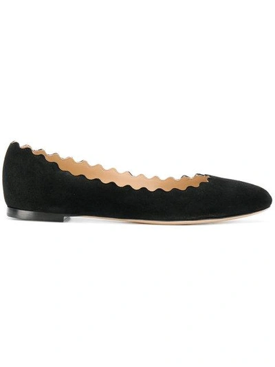 Chloé Chloe Black Suede Lauren Ballerina Flats In Black