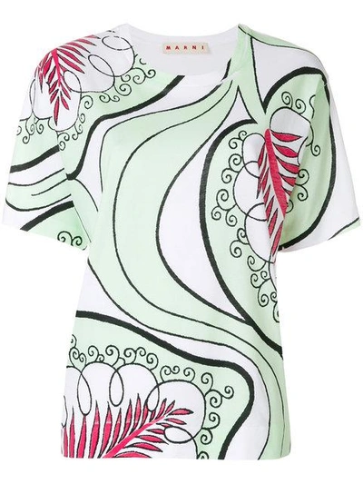 Marni Leaf Patterned T-shirt In White