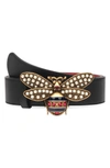 GUCCI EMBELLISHED BEE CLASP LEATHER BELT,4996370GUDT