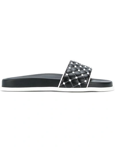 Valentino Garavani Rockstud Quilted-leather Slides In Marine
