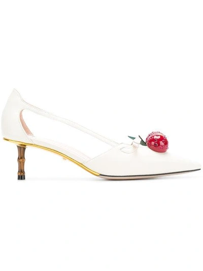 Gucci Unia Crystal-cherry Pumps In White