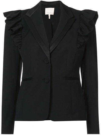 Rebecca Taylor Ruffled Stretch-wool Jacket In Black