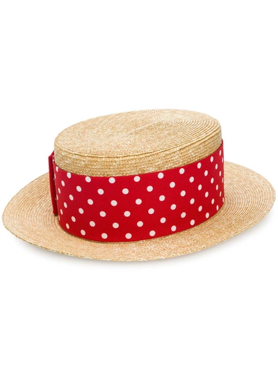 Miu Miu Polka Dot Boater Hat In Neutrals