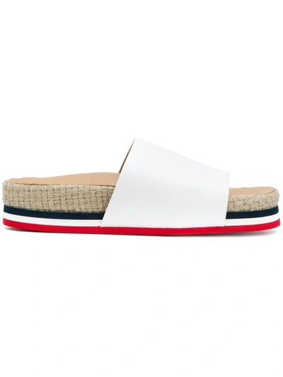 Moncler Striped Leather Slides In White
