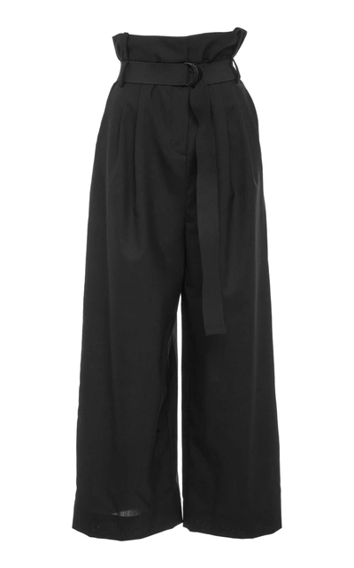 Tibi Cropped Pleated Paperbag Trouser In Black