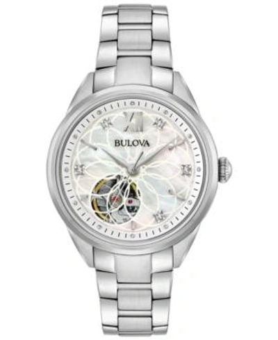 Bulova Women's Automatic Diamond Accent Stainless Steel Bracelet Watch 34mm 96p181