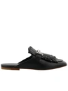 Tod's Studded Fringed Mules In Black