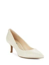 KARL LAGERFELD ROSETTE LEATHER POINT TOE PUMPS,0400093318029