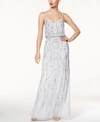 ADRIANNA PAPELL FLORAL BEADED BLOUSON GOWN
