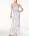 Adrianna Papell Floral Beaded Blouson Gown In Serenity Mint