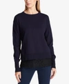 DKNY PERFORATED LACE-HEM SWEATER