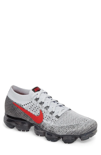 Nike Men's Air Vapormax Flyknit Running Shoes, Grey In Pure Platinum/ Red/ Black