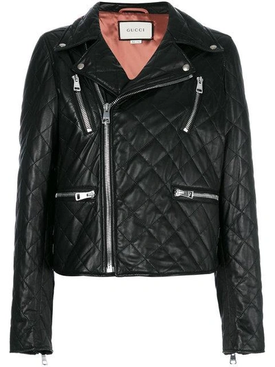 Gucci Logo Quilted Leather Biker Jacket In 1070