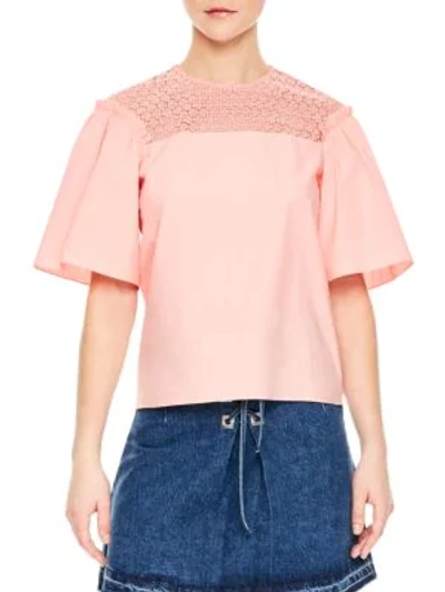 Sandro Lace Insert Cotton Top In Peony