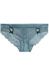 HEIDI KLUM INTIMATES WOMAN ZOE MID-RISE LACE AND SATIN BRIEFS SKY BLUE,US 22305376260460447