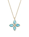 OLIVIA B 14K YELLOW GOLD SWISS BLUE TOPAZ & DIAMOND FLOWER PENDANT NECKLACE, 15 - 100% EXCLUSIVE,P-0021-D-SW