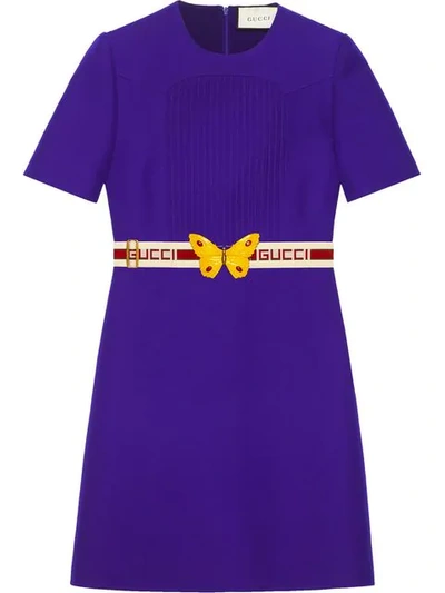 Gucci Belted Wool & Silk Crepe Cady Dress In Purple