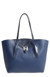 MICHAEL KORS LARGE BANCROFT LEATHER TOTE WITH GENUINE SNAKESKIN TRIM - BLUE,31H8PBNT9Z