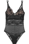 LA PERLA LAPIS LACE UNDERWIRED STRETCH-LEAVERS LACE AND TULLE BODYSUIT