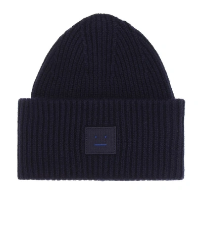 Acne Studios Pansy Ribbed-knit Wool Beanie Hat In Blue