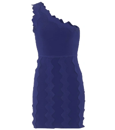 David Koma One-shoulder Knit Mini Dress In Blue