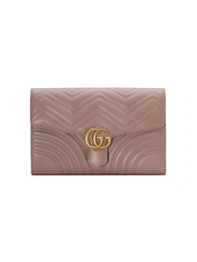 Gucci Gg Marmont Chevron Quilted Leather Flap Clutch Bag In Pink