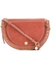 See By Chloé Kriss Small Eyelet-embellished Textured-leather And Suede Shoulder Bag In Motty Gray/gold